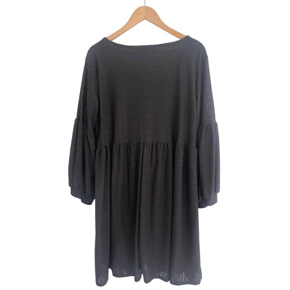 Size 3X 22 24 BLACK EYELET LANTERN SLEEVE DRESS All-Season Special Occasion PLUS - Picture 5 of 9